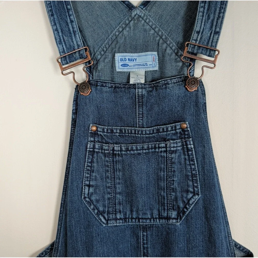 Vintage Old Navy 90s Y2K Blue Denim Overalls Bibs Size Small Jean Carpenter Bib